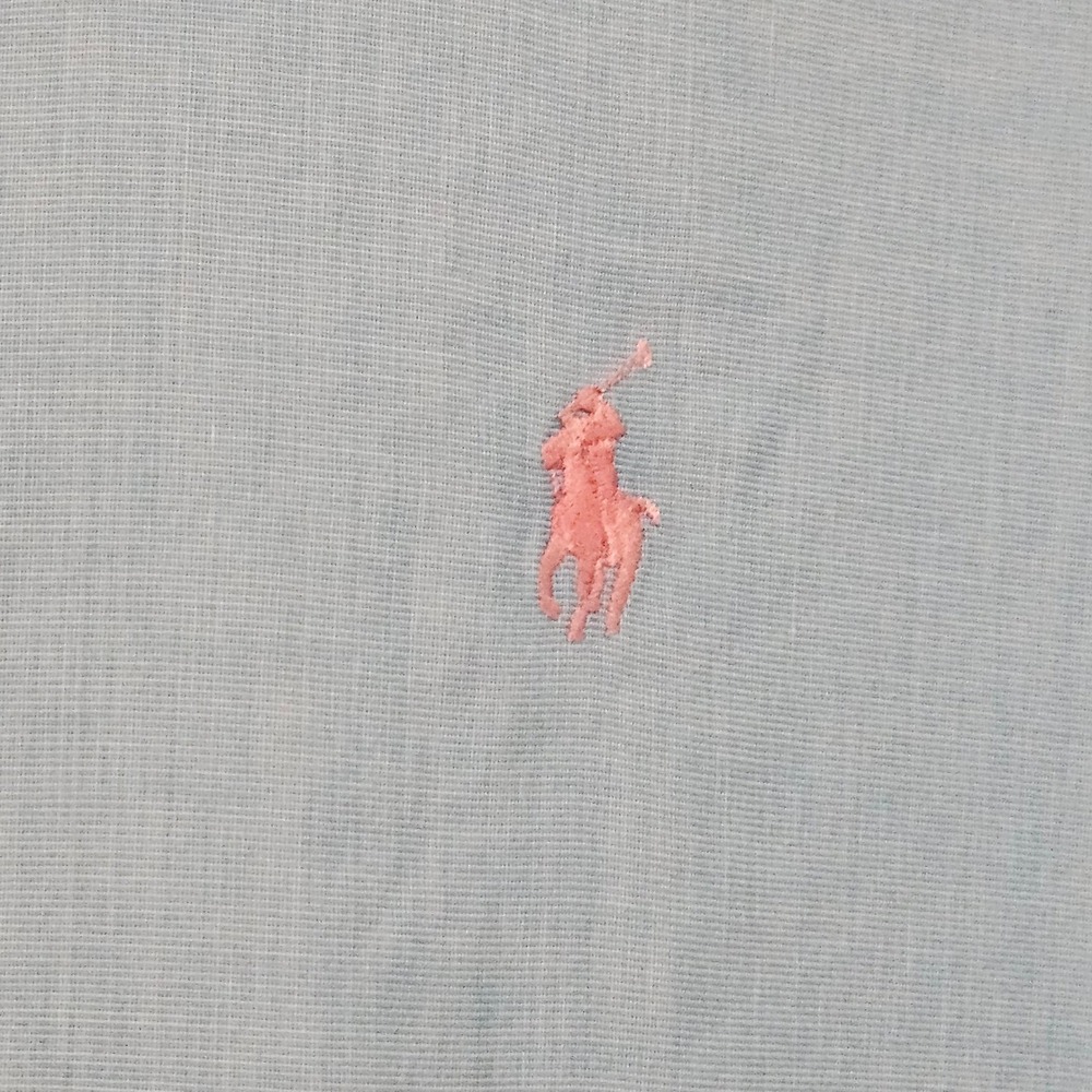 Ralph Lauren Classic Fit Cool Blue Button Down Shirt L Pink Pony Preppy Coastal - Picture 3 of 9